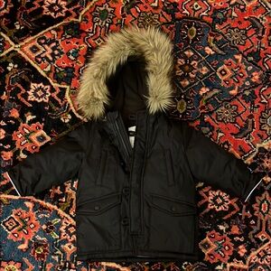 Gap Black Winter Coat with Faux Fur Hood 18-24 months Boy Girl ❤️